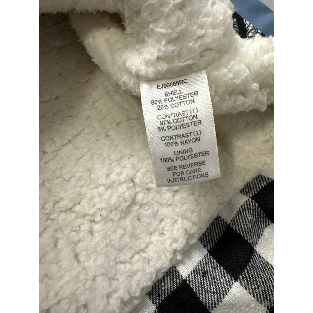 En‎ Creme Buffalo Plaid Sherpa Lined Puffer Vest Black White Bandana Side Small